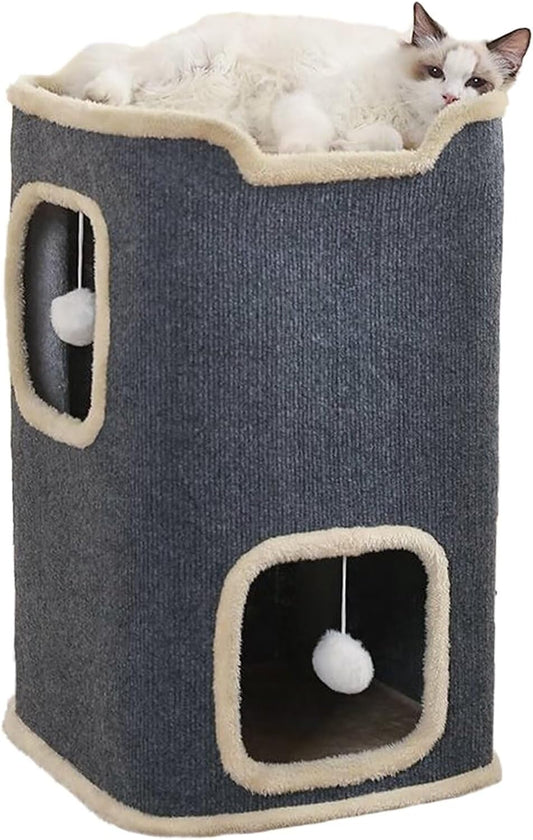 Cat House for Indoor, Multi-Level Cat Condo Foldable Cave Bed (2-Level)