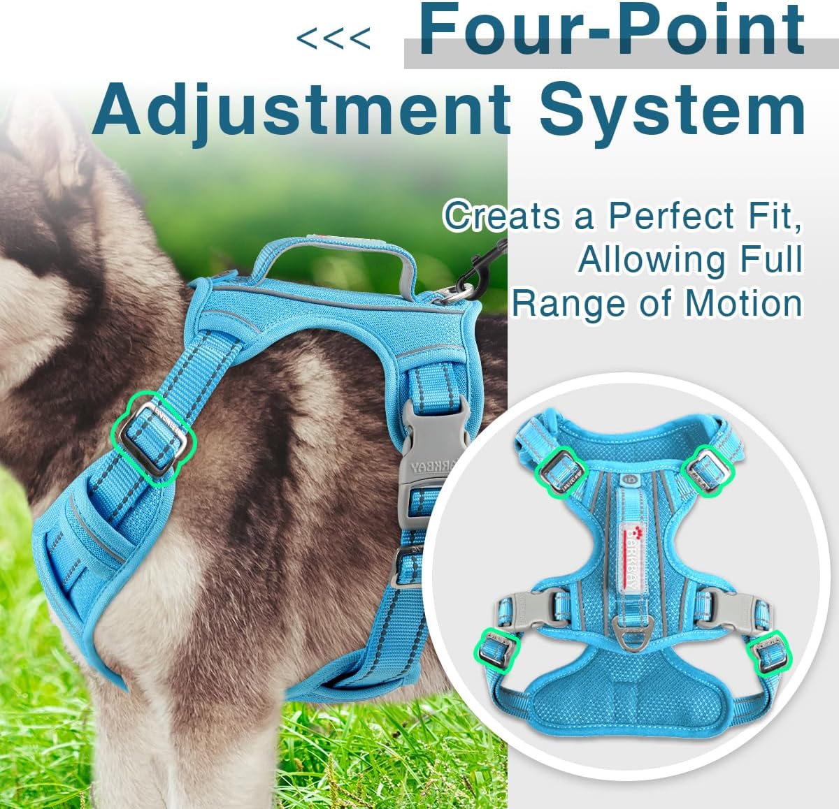 BARKBAY Dog Harness No Pull with ID Tag Pocket - Heavy Duty, Reflective, Easy Control for Large Dogs(Blue,L)