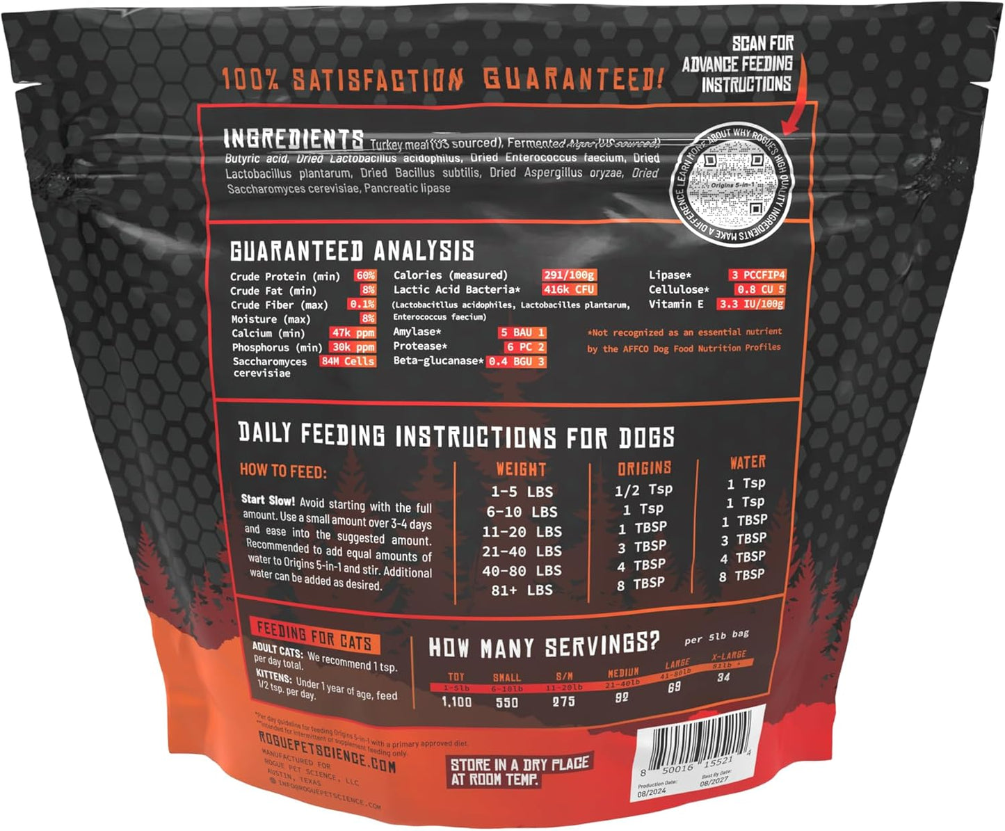 Origins 5-in-1 Dog Supplement - Powdered Food Topper w/Natural Turkey Protein- Supports Healthy Digestion, Skin, and Coat - Helps Reduce Itching & Joint Inflammation (2LB)