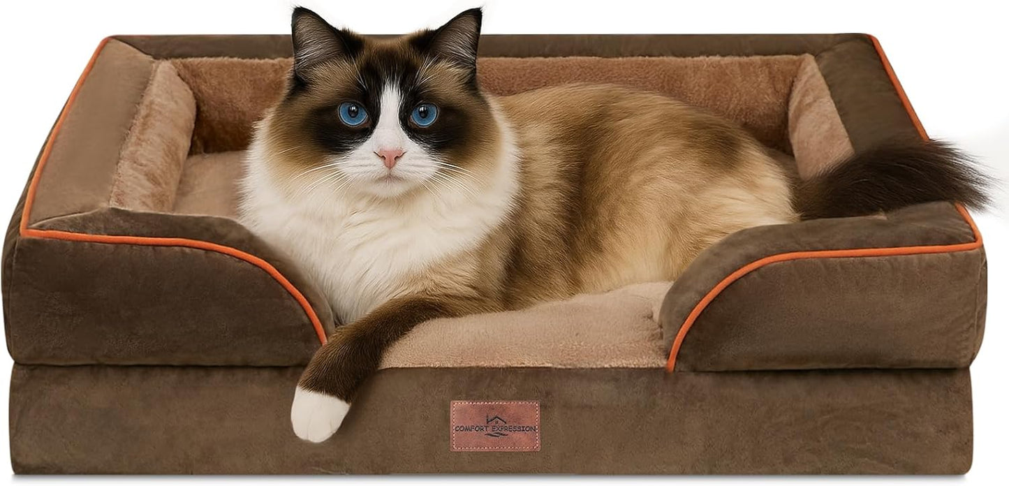 Comfort Expression Small Dog Beds Waterproof Cat Beds Orthopedic Foam Sofa Beds for Small Dogs Comfy Pet Bed with Washable Removable Cover & Non-Slip Bottom(XX-Small,Brown)
