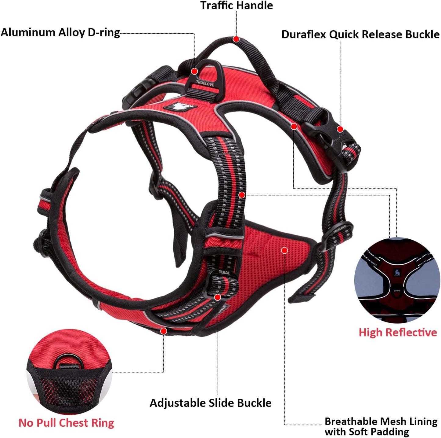TRUE LOVE Truelove Adjustable No-Pull Dog Harness Reflective Pup Vest Harnesses Comfortable Control Brilliant Colors TLH5651(Orange,XS)