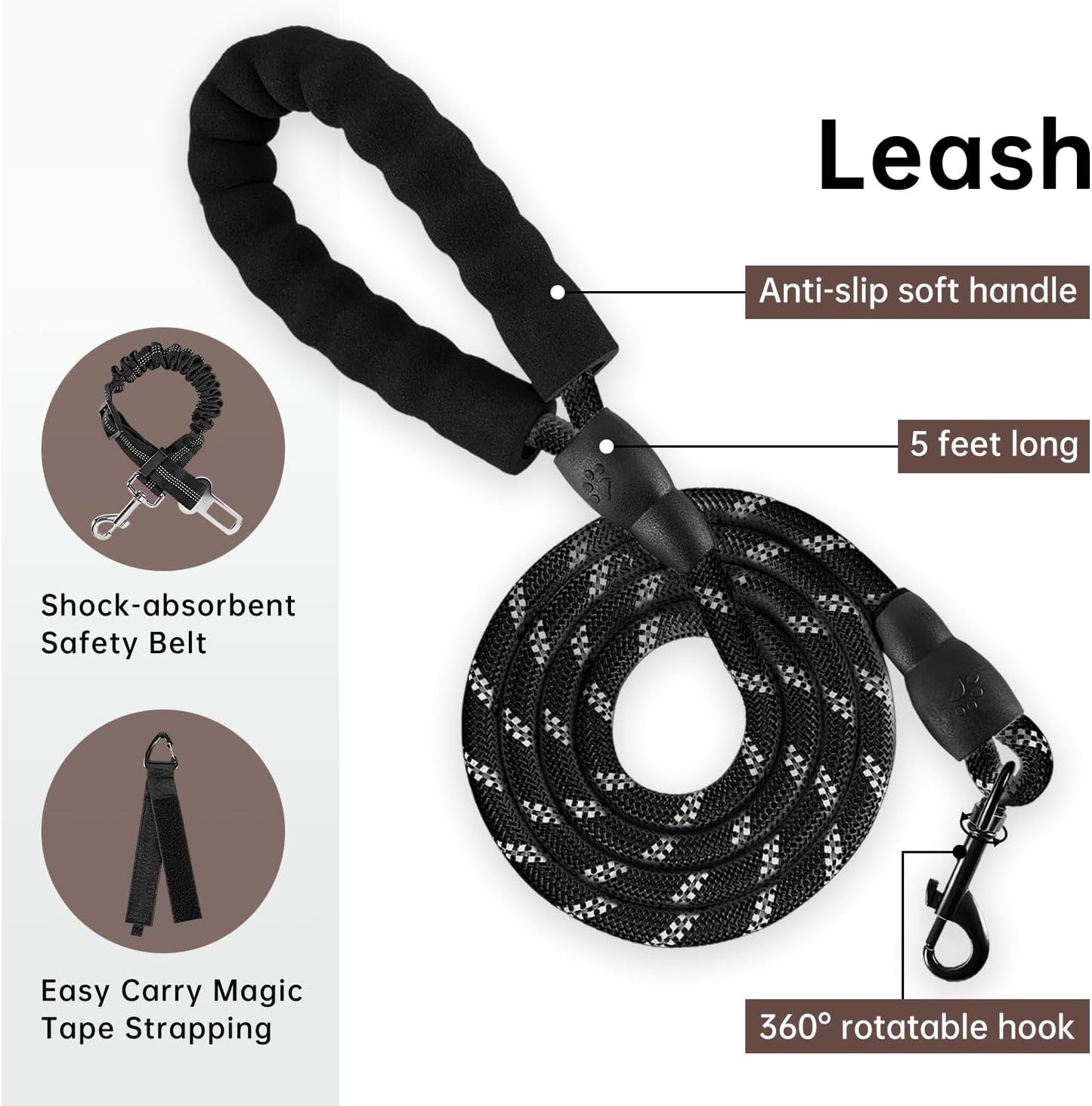 IVY&LANE No Pull Dog Harness with Leash Set, Reflective No Choke Pet Vest,Adjustable Oxford Dog Vest Harness with Easy Control Handle for Large Dogs (Dark Brown,XL)