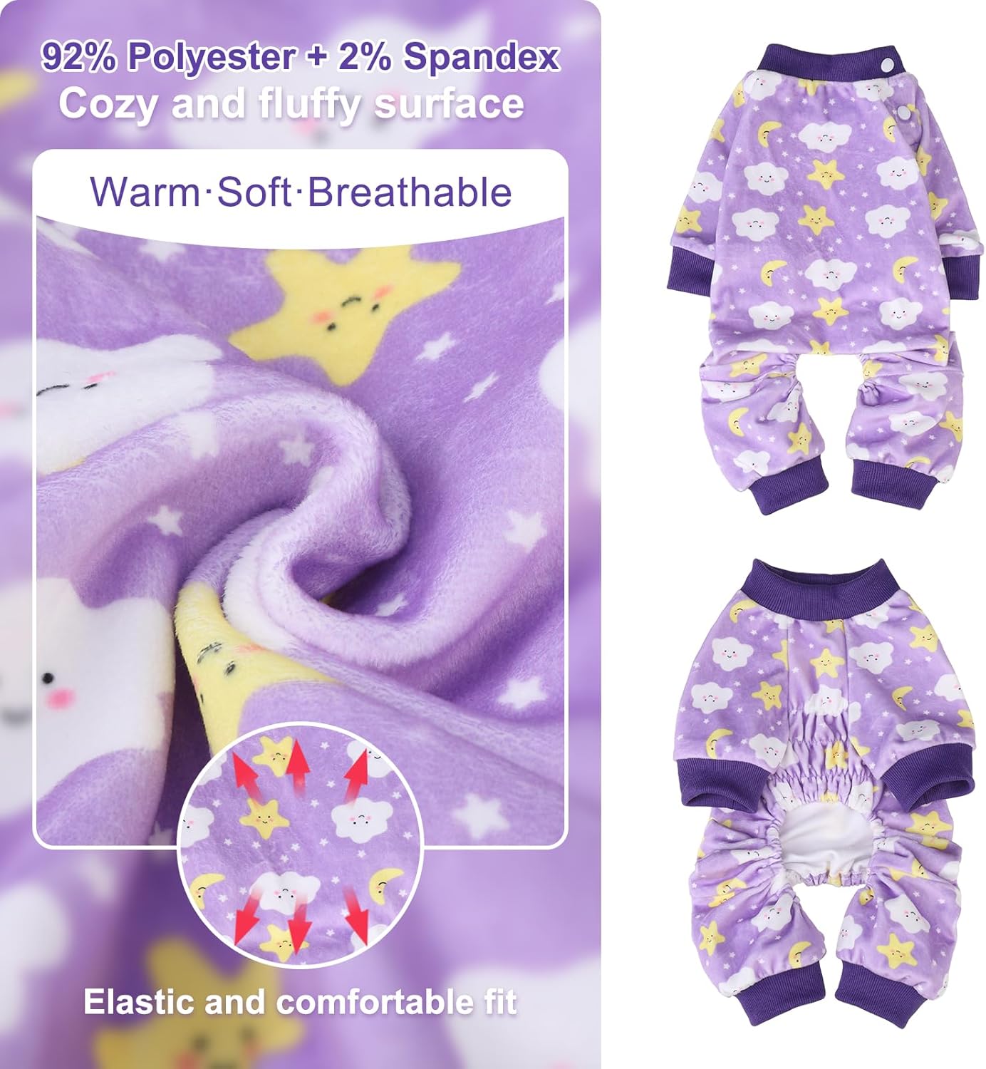 BEAUTYZOO Dog Pajamas Medium Sized Dog, Summer Doggie Pajamas for Boy Girl, Soft Strechy Cotton Puppy Pjs Jammies Onesies for Men Women, Pet Jumpsuit Body Suit Cat Apparel Clothes, Purple M