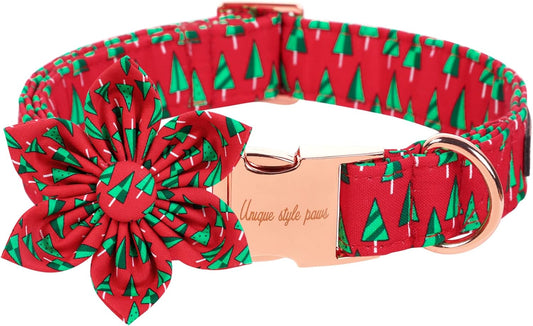Unique style paws Christmas Dog Collar with Flower Best Winter for Small Medium Large Dogs -Christmas Tree-XL