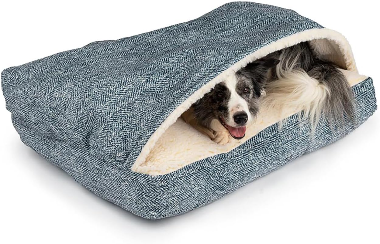 Snoozer Pet Products Luxury Rectangle Cozy Cave Dog Bed with Microsuede, Showdog Collection, Large, Palmer Indigo