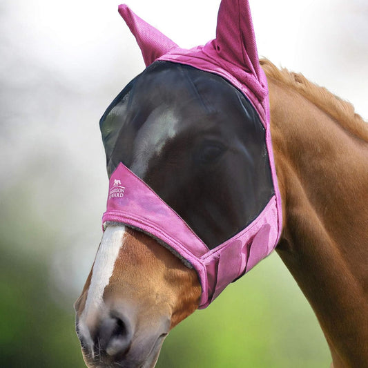 Harrison Howard CareMaster Pro Luminous Horse Fly Mask Large Eye Space Standard with Ears UV Protection for Horse Light Pink XL Extra Full