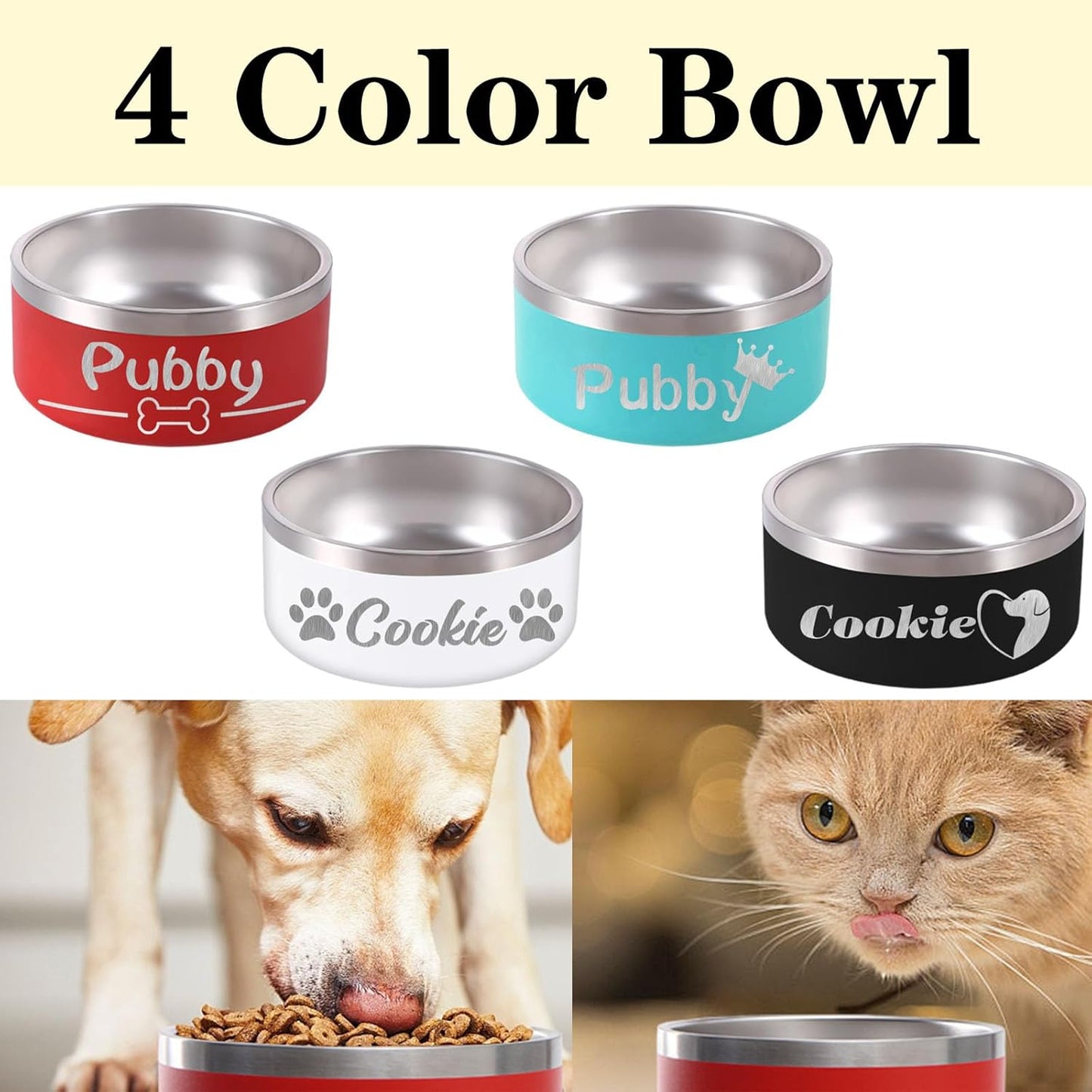 42OZ Personalized Dog Bowl Laser Engraved Custom Pet Name 18/32/42/64 oz No Slip Stainless Steel Insulated Bite-Resistant Food Water Dishes-Black