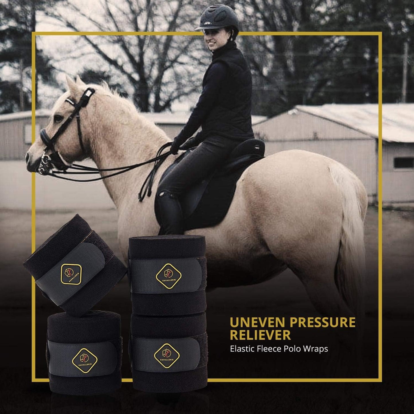 Kavallerie Classic Bandage for Horses, Distributes Pressure Evenly with Therapeutic Breathable Fleece Material, Stretchy, Provides, Leg Protection and Support - Black - (4 Units per Pack)