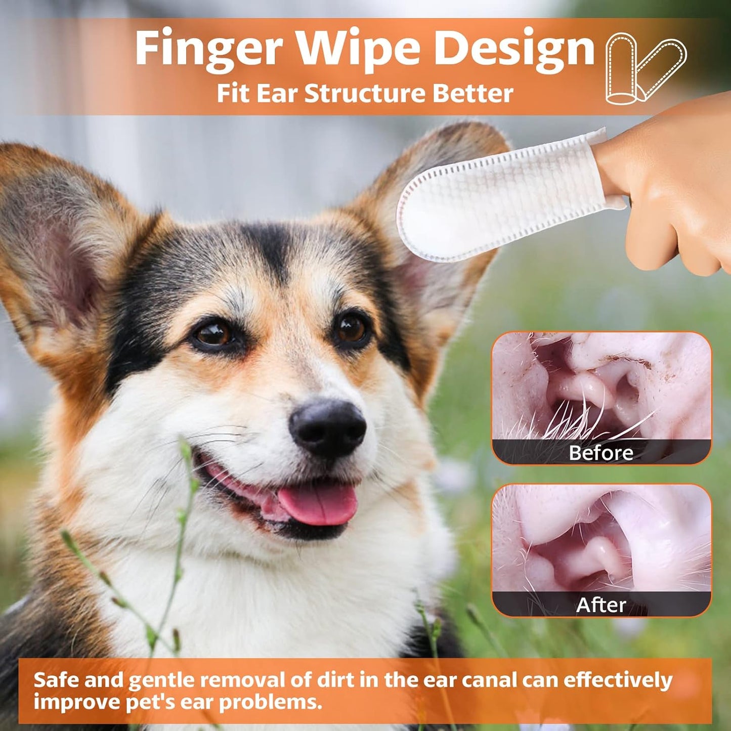 OBSEDE Dog & Cat Ear Wipes, 60 Count Finger Wipes for Gentle Cleaning & Itch Relief - Fresh Coconut Scent, Removes Wax & Odor – Daily Pet Grooming Supplies