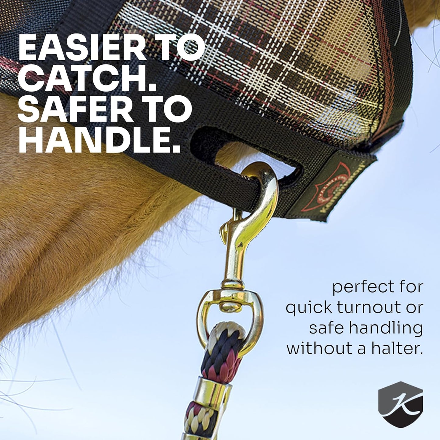 Kensington 90% UV Fly Mask Halter CatchMask UViator - Without Ears & Forelock Freedom Web Trim *Roomy Fit*- Medium, Atlantis