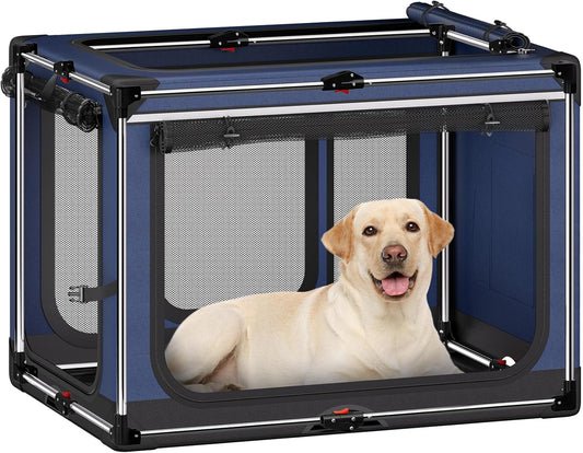Collapsible Dog Crate: 42 Inch Foldable Soft Sided Dog Crate for Extra Large Dogs, Portable Dog Travel Kennel with Soft Mat for Indoors & Outdoors, Blue (42" L x 31" W x 31" H)