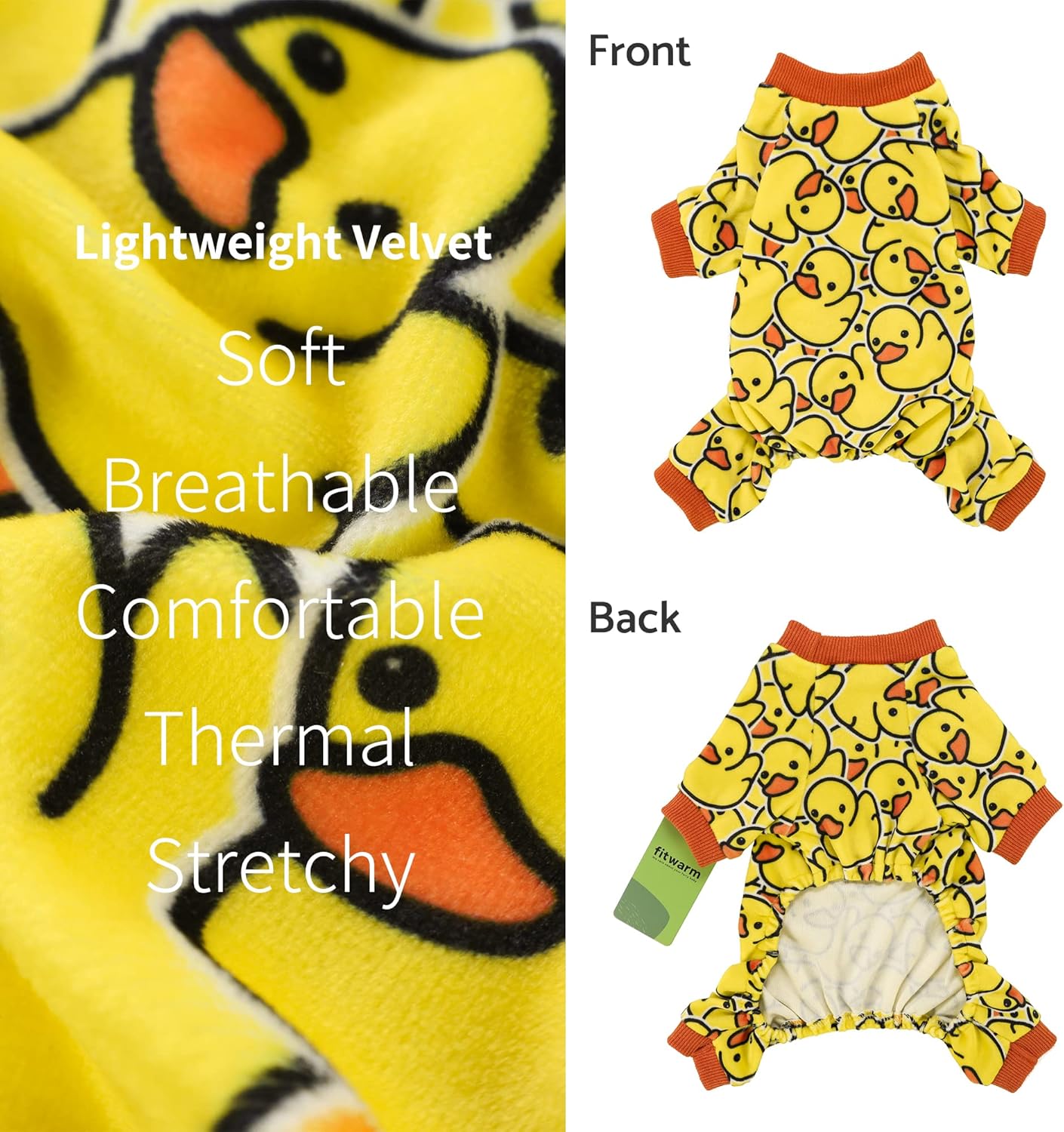 Fitwarm Funny Duck Dog Pajamas, Dog Winter Clothes for Small Dogs Girl, Lightweight Velvet Pet Jumpsuit, Cat Onesie, Yellow, Large