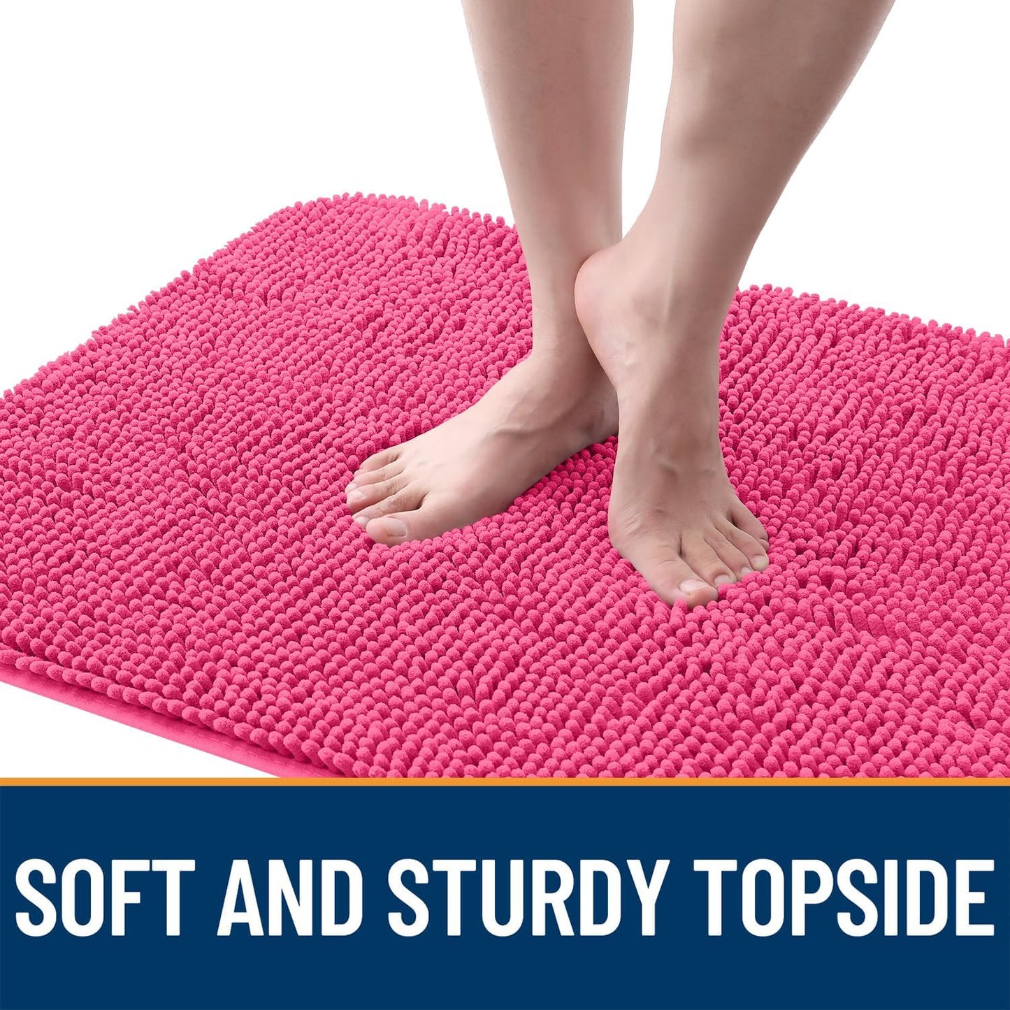 OLANLY Dog Door Mat for Muddy Paws 44x32, Absorbs Moisture and Dirt, Absorbent Non-Slip Washable Doormat, Quick Dry Chenille Mud Mat for Dogs, Entry Indoor Entryway Carpet for Inside Floor, Hot Pink