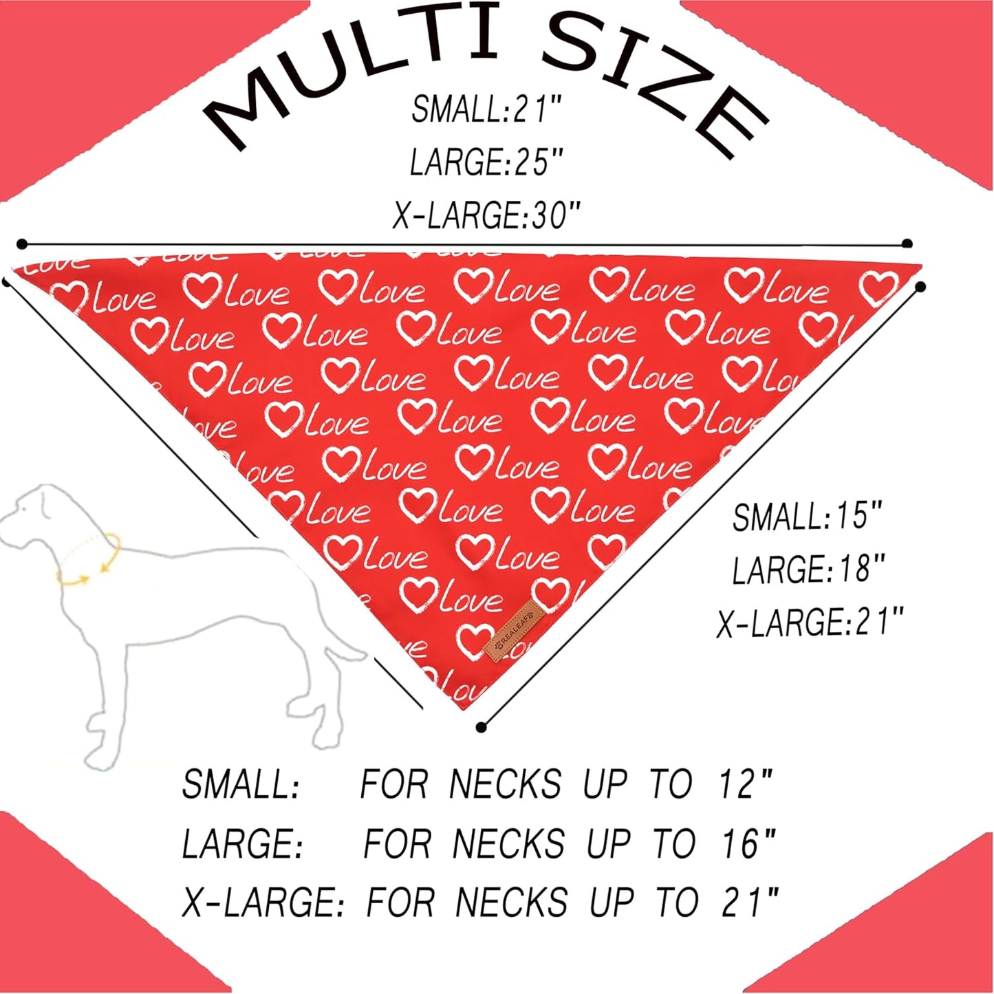 Realeaf Valentines Day Dog Bandanas 2 Pack, Reversible Love Pet Scarf for Boy and Girl, Premium Durable Fabric, Heart Bandana for Small Medium Dogs (Small)