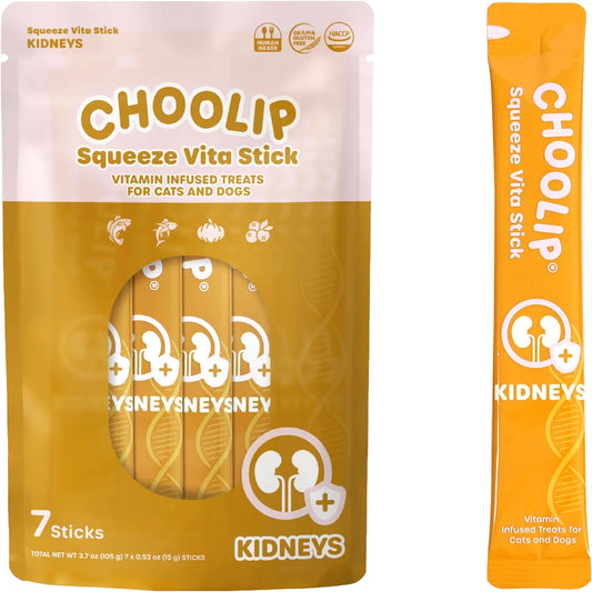 Squeeze Vita Stick Lickable Treats for Dogs & Cats. 7 Kidney Support Sticks with Essential multivitamins. Soft and Tasty Paste for All Life Stages, Supporting Kidney Health