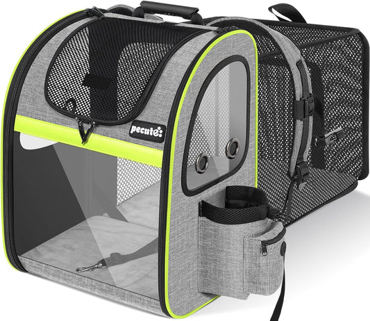 Pecute Pet Carrier Backpack, Cat Backpack Carrier, Expandable with Breathable Mesh for Small Dogs Cats Puppies, Dog Backpack Carrier for Hiking Travel Camping Outdoor, Hold Pets Up to 18 Lbs