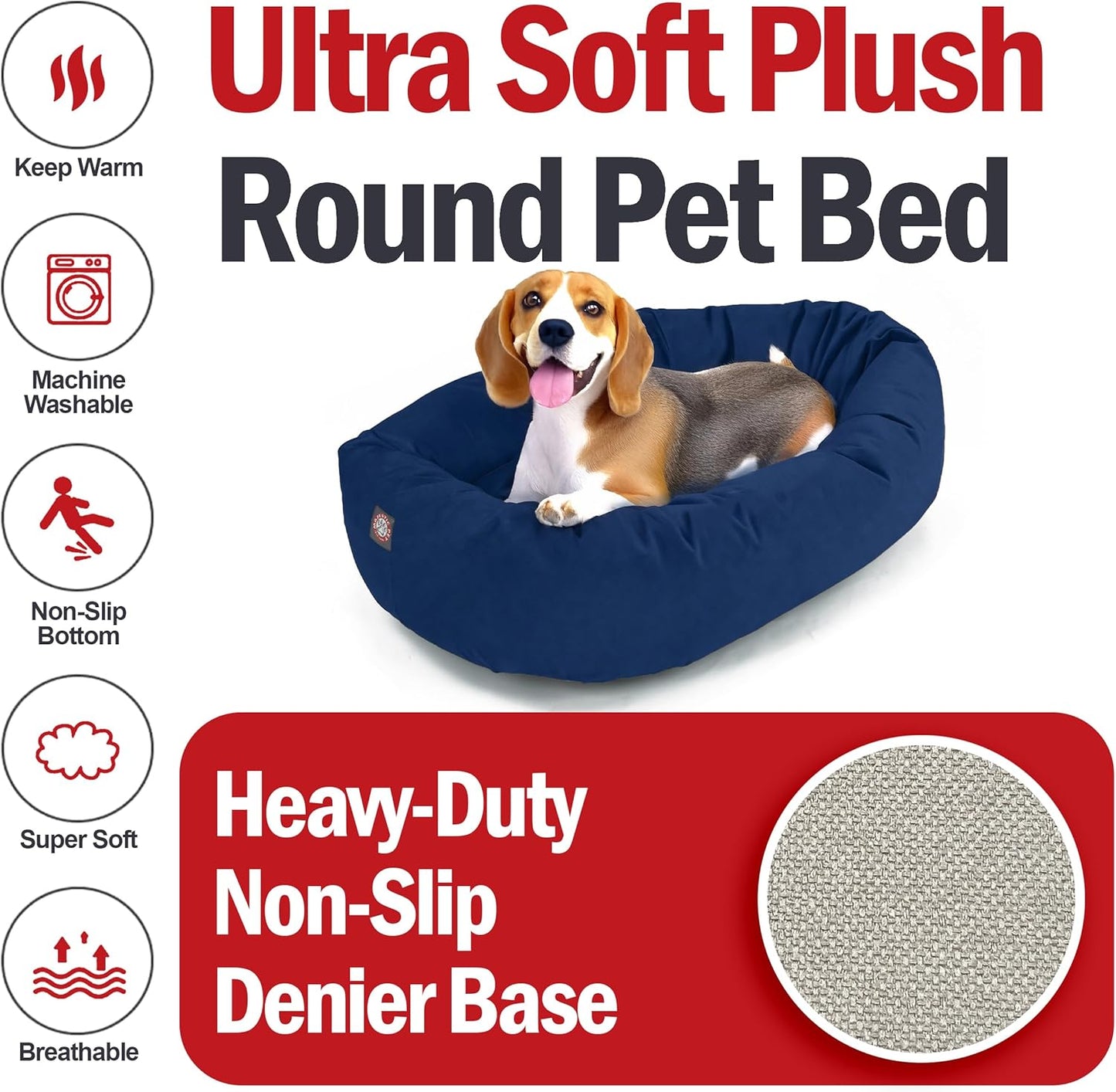 Majestic Pet 32 Inch Suede Calming Dog Bed Washable 32x23x7 (Inch) – Cozy Soft Round Donut Dog Bed with Spine Support for Dogs to Rest Their Head - Pet Bed Medium – Navy (2025)