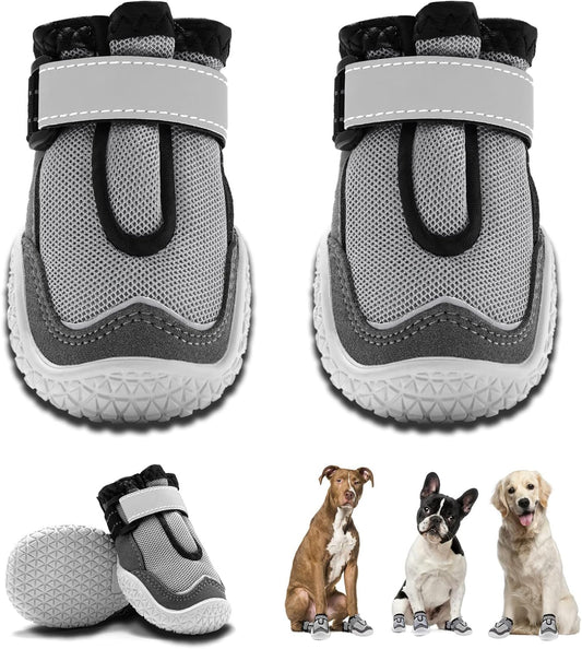 Hcpet Dog Boots for Large Dogs, Dog Shoes for Hot Pavement Winter Snow, Paw Protector Dog Booties Designed for Comfort and Breathability, Outdoor Booties for Small Medium Dogs for Hiking Grey Size 2