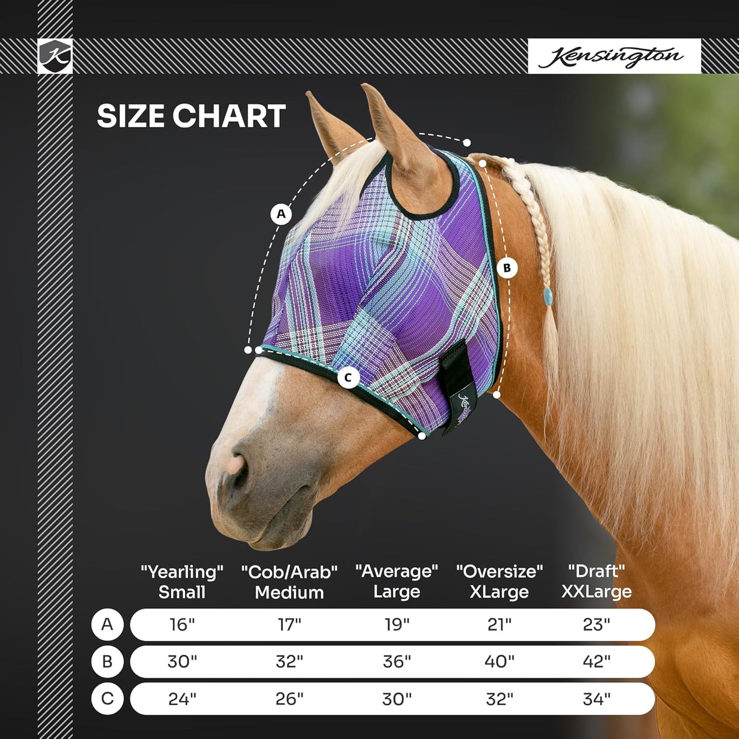 Kensington UV Horse Fly Mask with Web Trim - Protective Mask with Dual Ear Opening & Forelock Freedom - Small, Deluxe Black