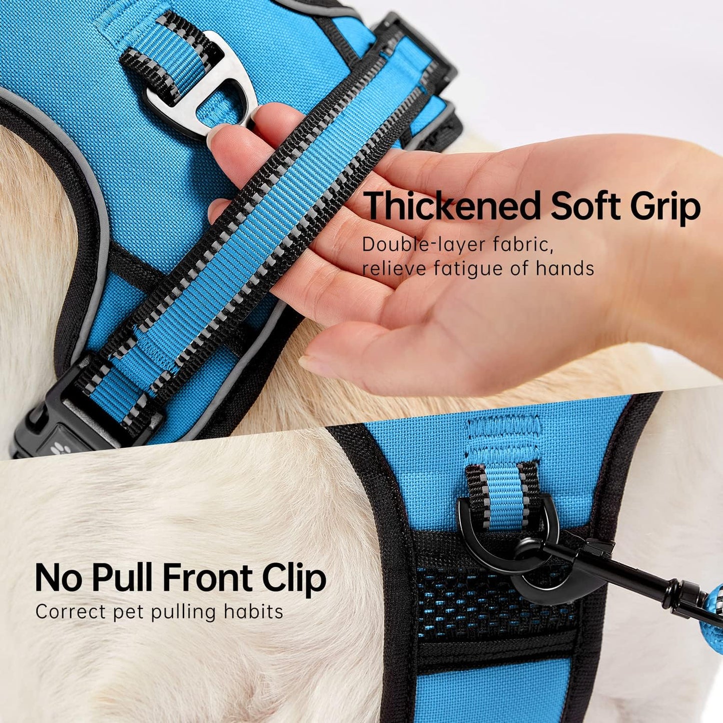NESTROAD No Pull Dog Harness,Adjustable Oxford Dog Vest Harness with Leash,Reflective No-Choke Pet Harness with Easy Control Soft Handle for Small Medium Dogs(Medium,Blue)