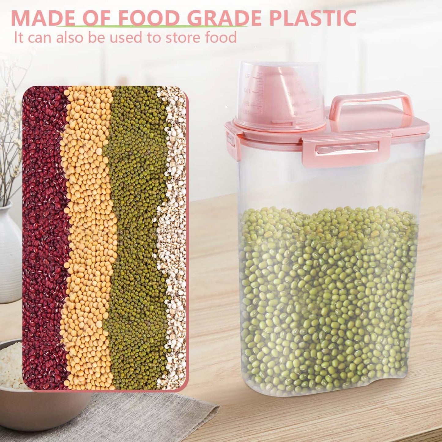 SenseYo 2.5lb Pet Food Storage Container with Measuring Cup, 3L Cat Food Storage Container Dog Food Storage BPA Free for Small Dog, Cat, Bird (Pink)