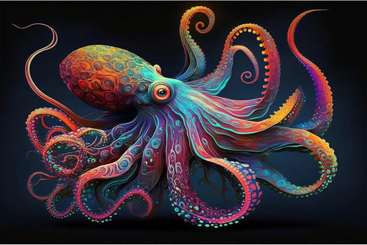 Exquisite Octopus Aquarium Background Abstract Colorful Octopus Terrarium Background Glowing Octopus on Black Background Fish Tank Backdrop Octopus Backdrops Poster Wallpaper Decors Vinyl 30x12in