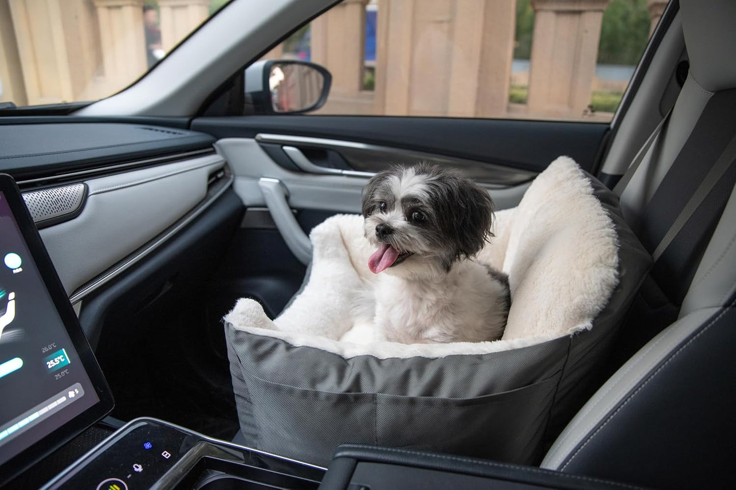 Best Pet Supplies Dog Pet Booster Seat, Dog Car Seats for Small Dogs & Medium Dogs, Soft Plush Cushion with Comfortable Bedding, Secure Straps, and Tall Pillow, Gray
