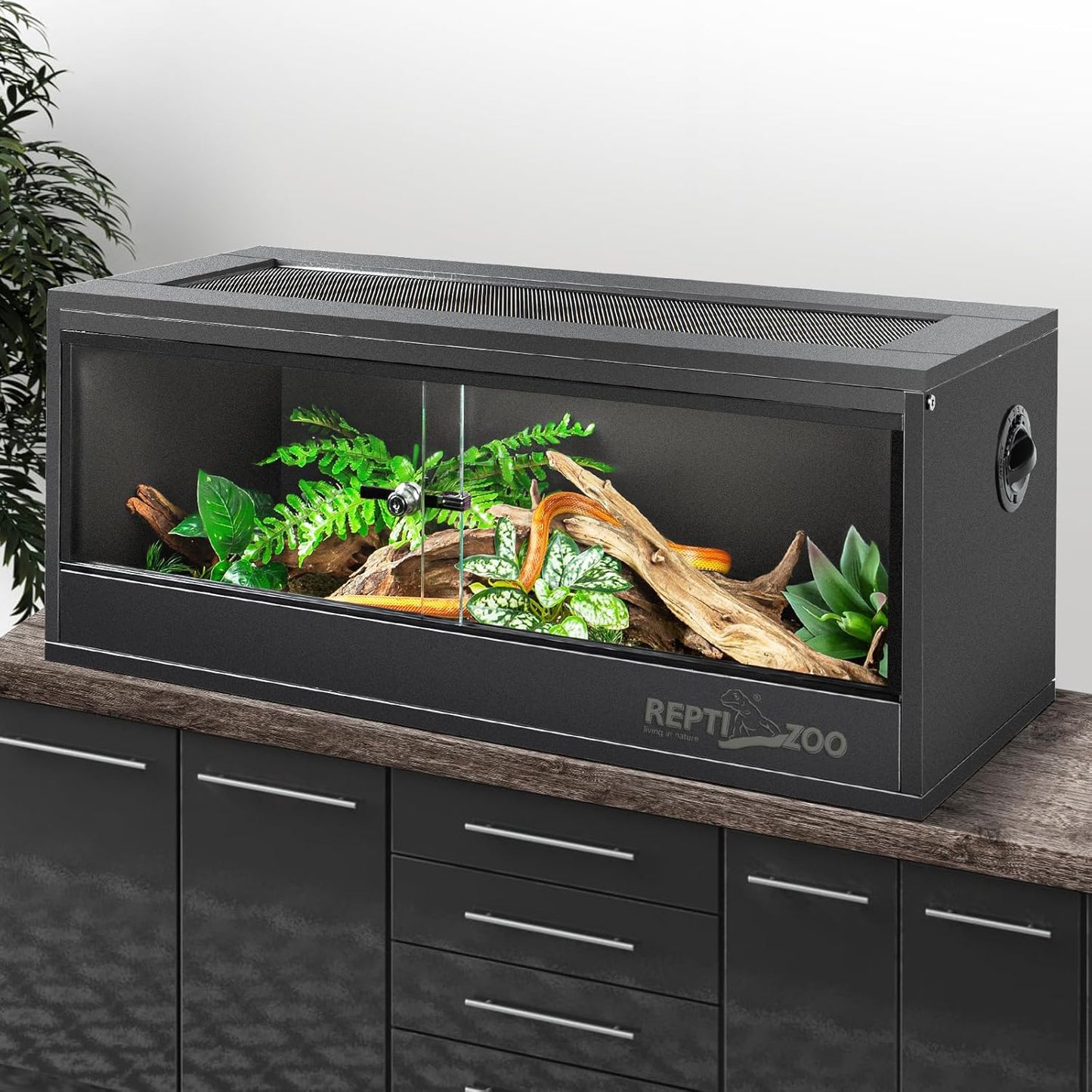 REPTI ZOO 20 Gallon PVC Reptile Tank, 30x12x12 inch Reptile Terrarium for Crested Gecko Frog Lizard Snake Turtle Hermit Crab, Leopard Gecko Enclosure with Sliding Door & Screen Ventilation