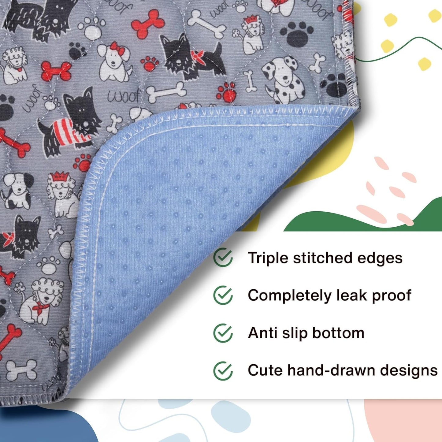 Caldwell's Pet Supply Co. 24x36 Washable Pee Pads for Dogs, Reusable Puppy Potty Mat, Whelping Rug, Waterproof Rug for Dog, Medium (Set of 2)