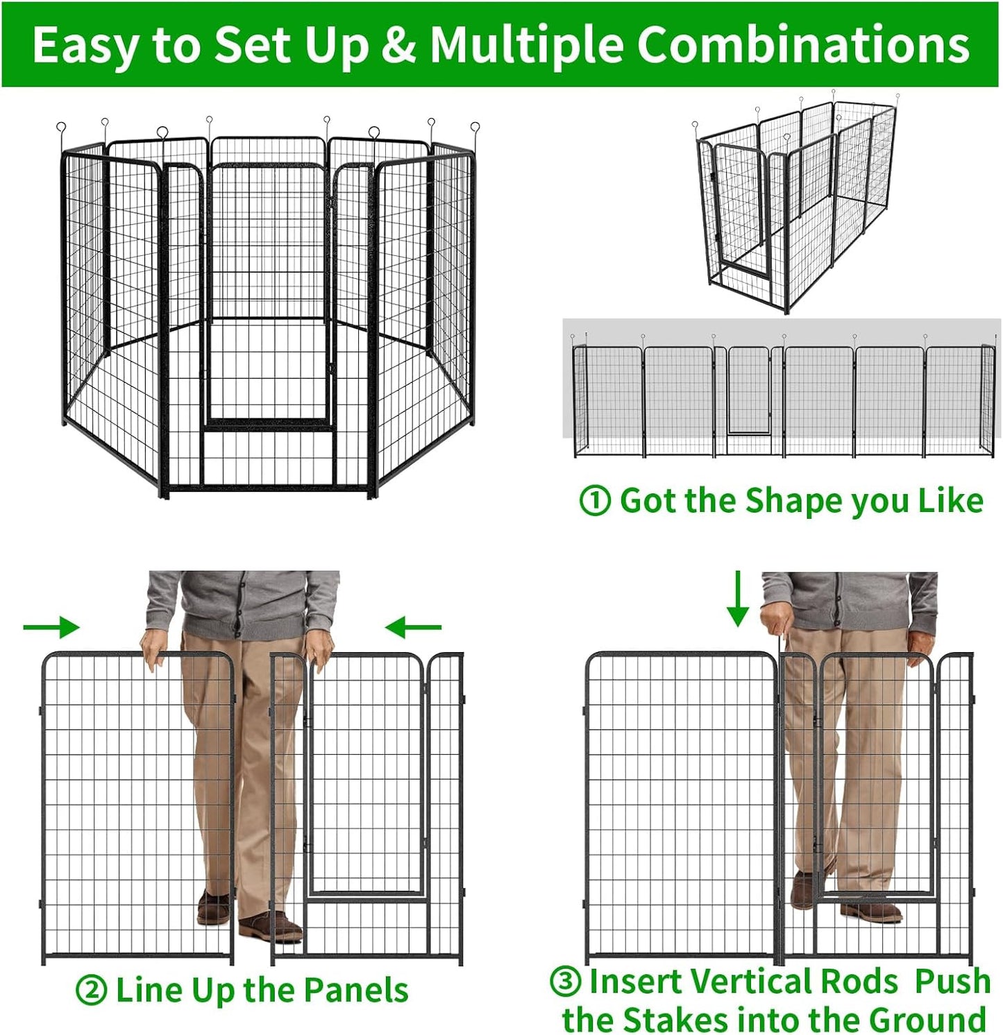 Dog Playpen Outdoor Extra Wide 8 Panels Heavy Duty Dog Fence 50" Height Anti-Rust with Doors Portable for RV Camping Yard, Total 21FT, 35 Sq.ft, Snowy Black