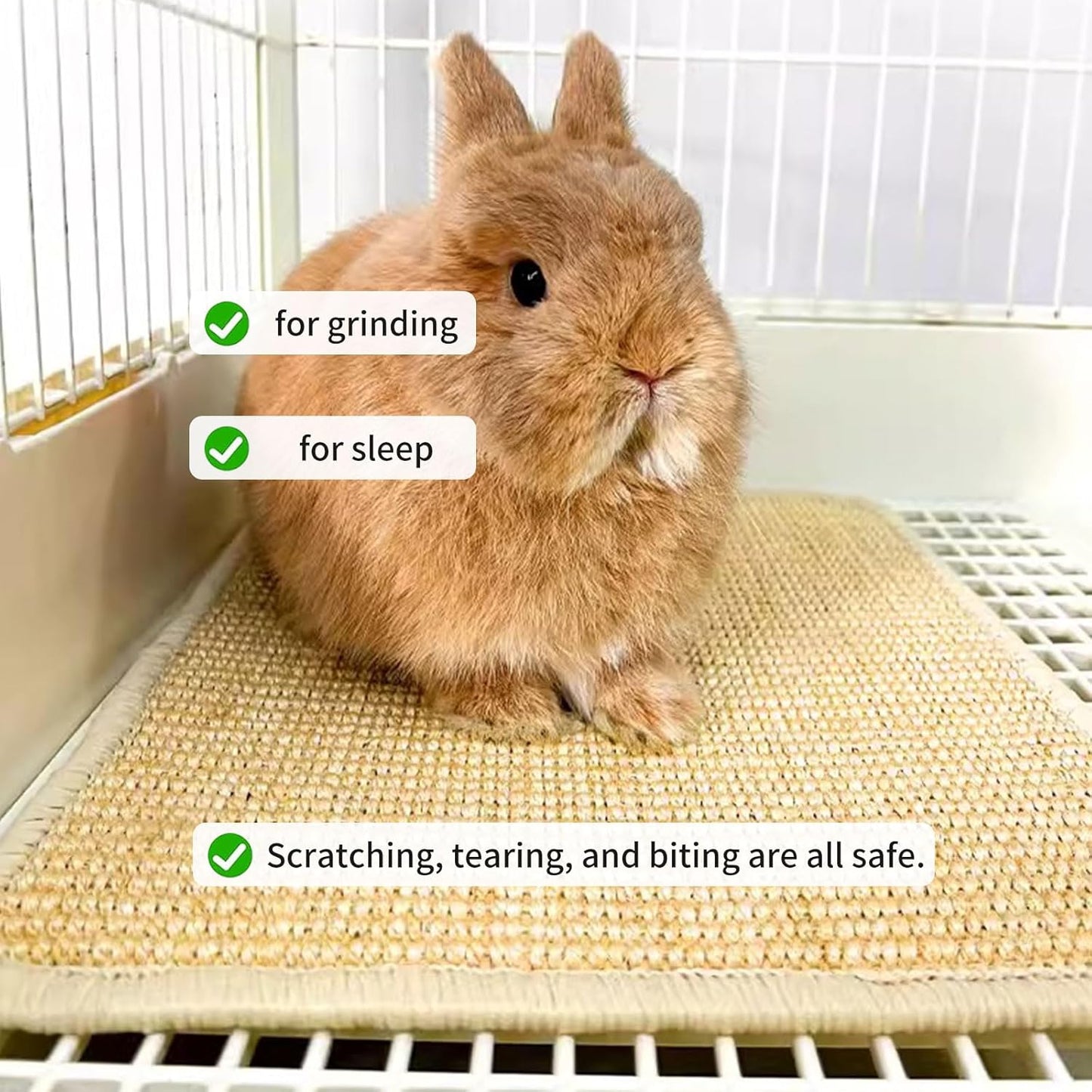 Oncpcare Rabbit Scratch Mat - Natural Bunny Scratching Pad for Claws and Teeth Care, Chew Toys, Pet Cage Bedding for Biting, Sleeping, Nesting - 24x16