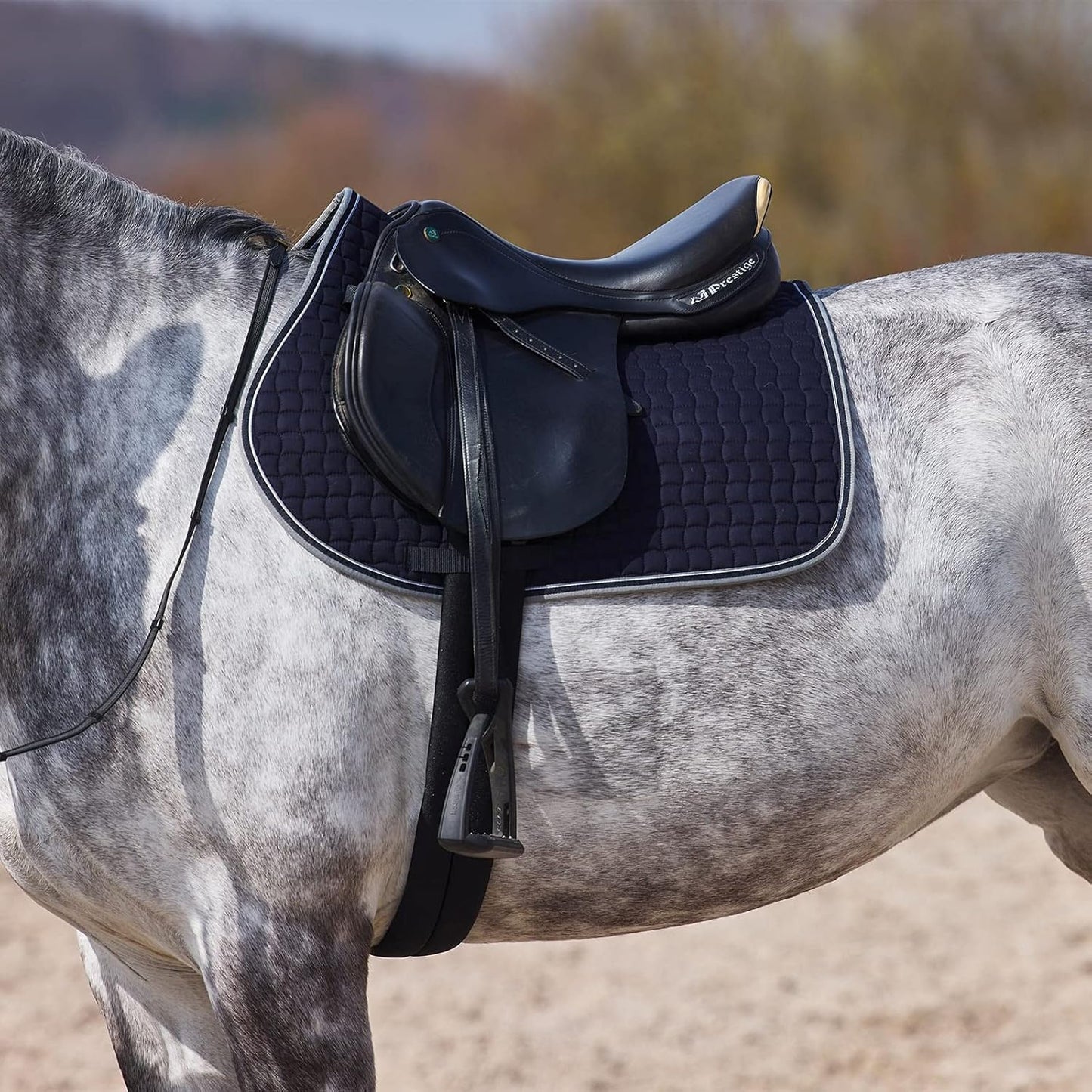 HORZE Adepto Padded All Purpose Quilted Equestrian Saddle Pad for Horses with Two-Tone Trim