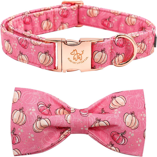 Elegant Little Tail Dog Collar with Bow, Adjustable Halloween Pumpkin Bowtie Pet Gift Collar for Small to Large Dogs