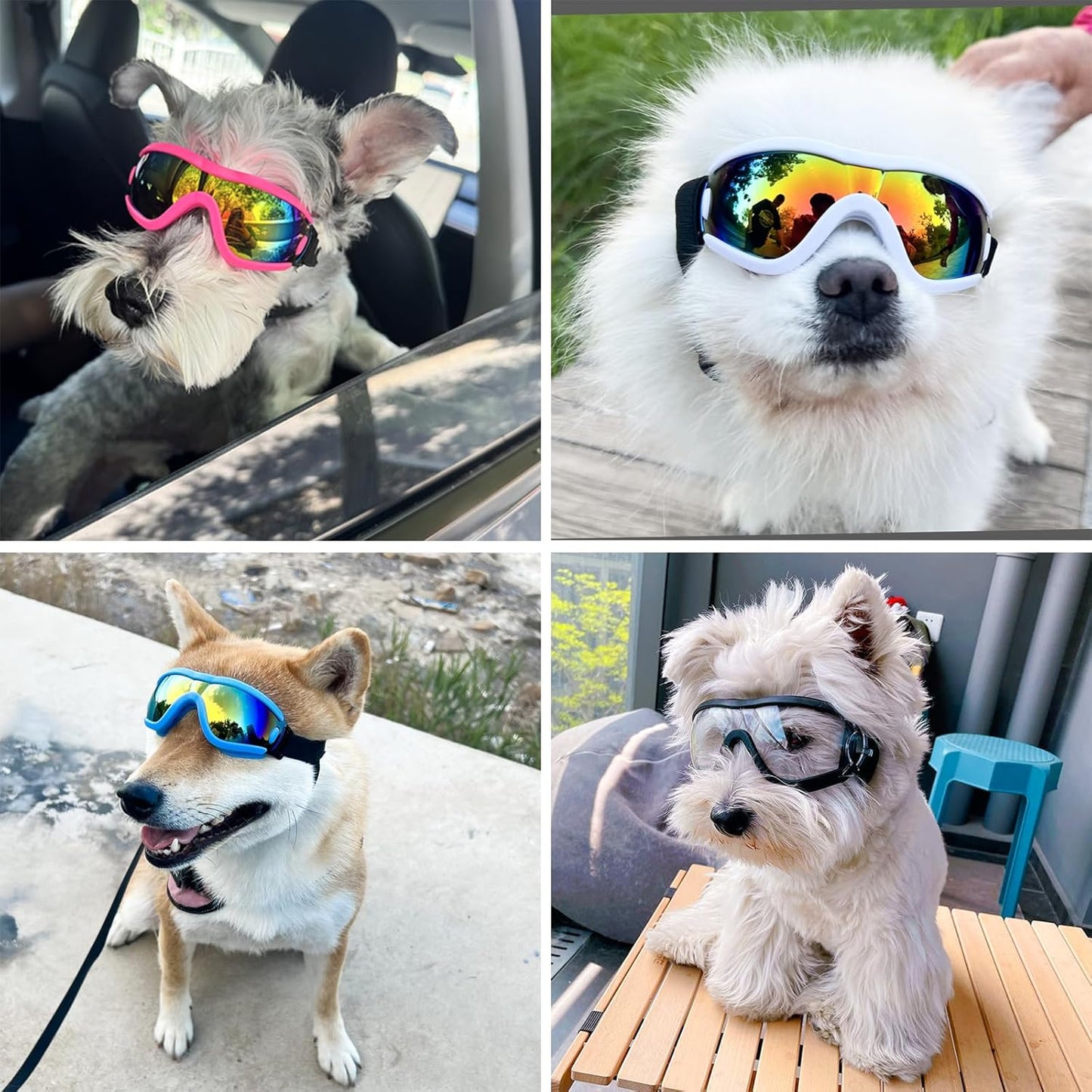 Dog Goggles Small Breed Dog Sunglasses with Adjustable for UV Protection Eyewear Doggy Doggie Puppy Glasses Anti-Fog Wind Dust Snowproof (Blue Frame Black Lens)