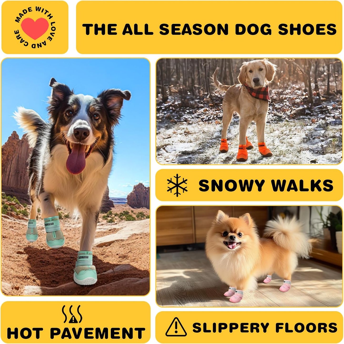 Hcpet Dog Boots Waterproof Dog Shoes for Medium Large Dogs, Anti-Slip Dog Booties Paw Protector for for Hot Pavement Winter Snow Hiking with Reflective Straps 4PCS, 8 (width 2.75 inch) for 74-91 lbs