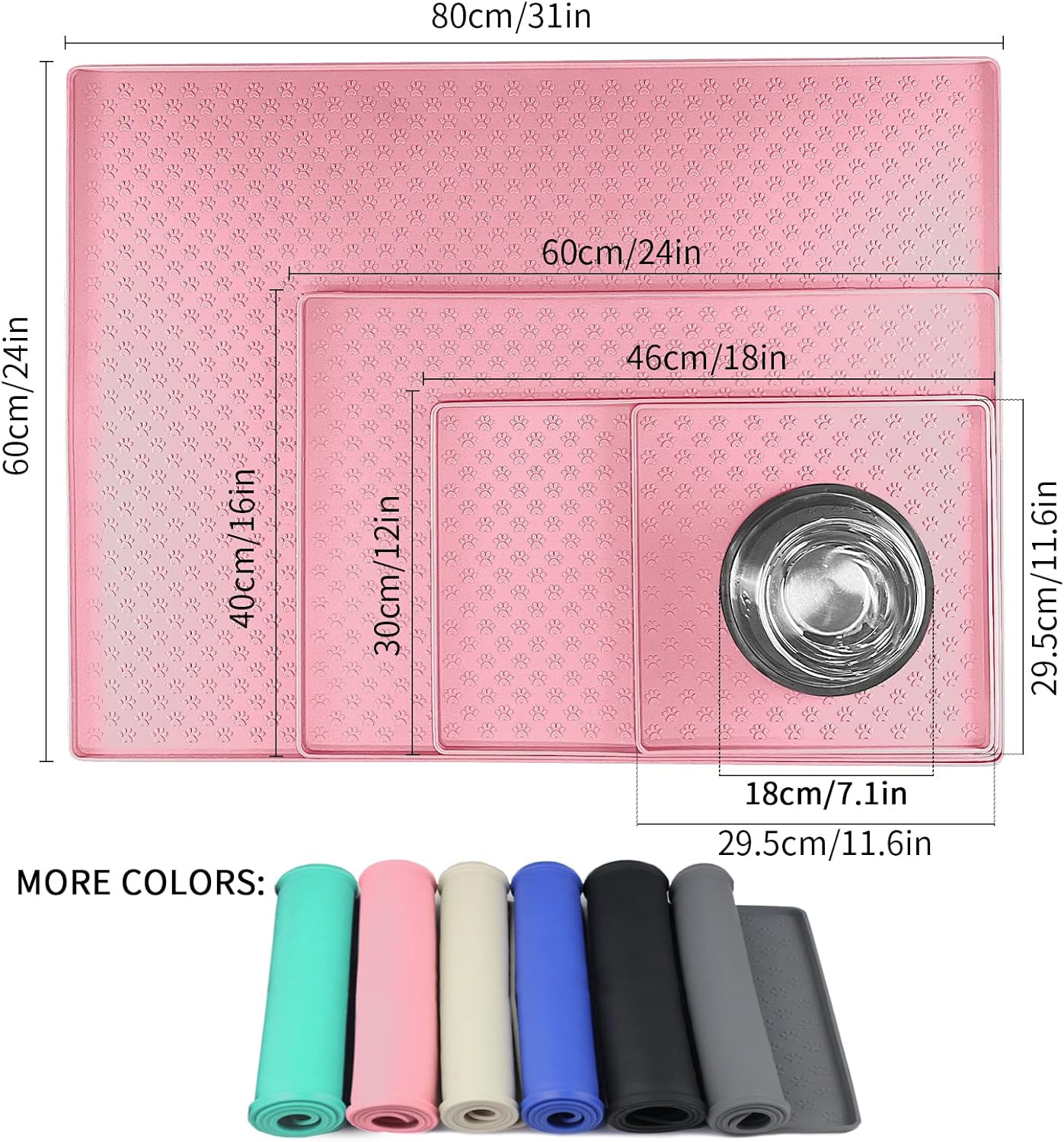 Ptlom Pet Placemat for Dog and Cat, Mat for Prevent Food and Water Overflow, Suitable for Small, Medium and Big Pet,24.5" 16.5", Pink