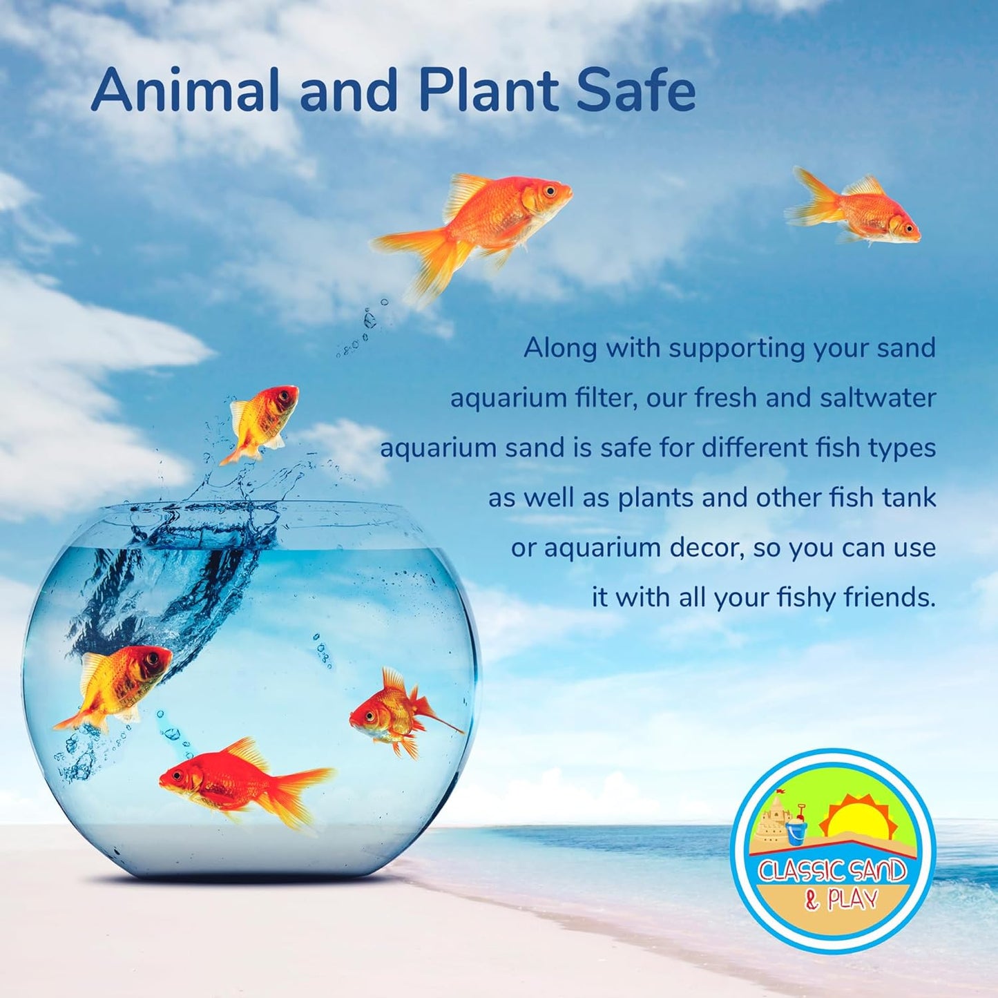 CLASSIC SAND & PLAY Natural Aquarium Sand for Freshwater and Saltwater Tanks, 40 lb. Bag, Improves Filter Life and Filtration Process, Pre-Washed Fine Sand, Natural