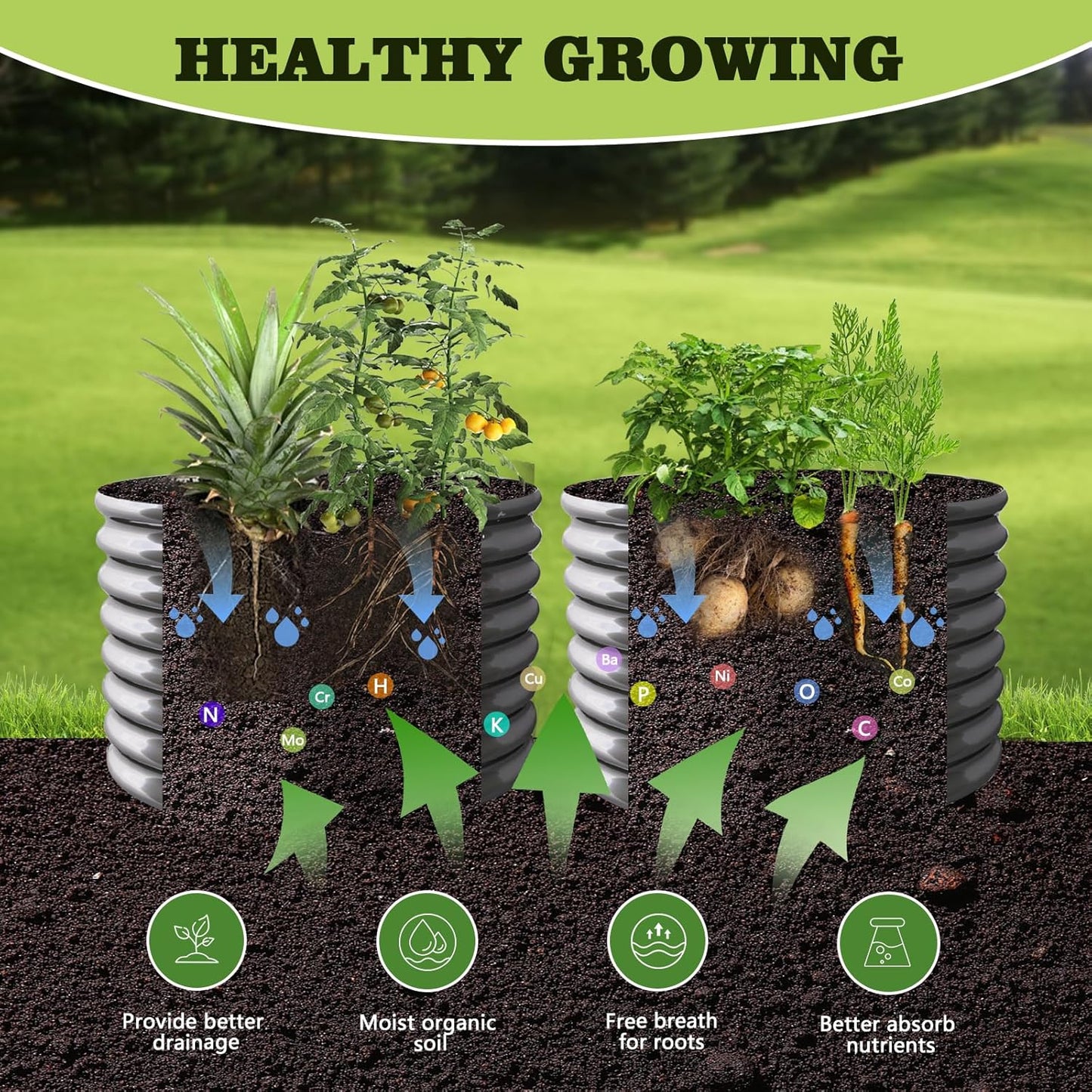 A ANLEOLIFE 2-Pack 3ft x 24” Tall Galvanized Raised Garden Beds Outdoor, Round Metal Planter Box for Planting Vegetables Flowers Herb, Anti-Rust & Easy-Setup, Quartz Grey