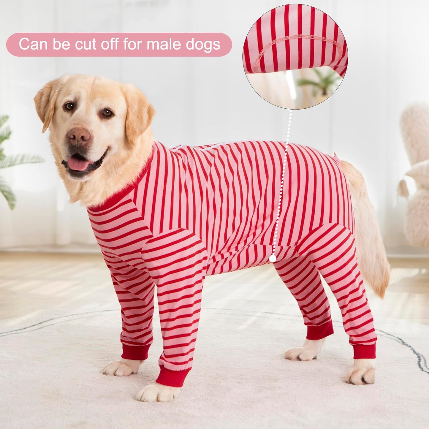 Yeapeeto Dog Onesie Surgery Recovery Suit for Large Medium Bodysuit Dogs Pajamas PJS Full Body for Shedding, Prevent Licking, Wound Protection, Cone Alternative… (Red Pink, 3XL)