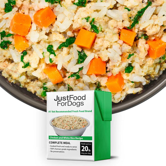JustFoodForDogs Pantry Fresh Wet Dog Food, Complete Meal or Dog Food Topper, Chicken & White Rice Human Grade Dog Food Recipe - 12.5 oz (Pack of 12)
