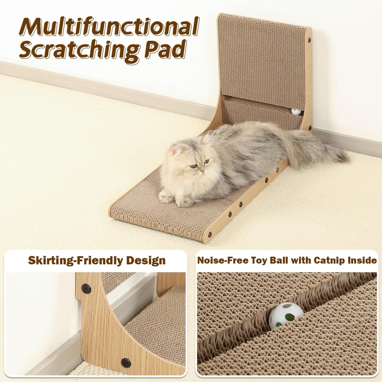 2-Pack Cat Scratching Board, 25.6'' Tall Cardboard L Shape Vertical Cat Scratchers for Indoor Cats, Cat Scratching Post for Wall and Couch, Large