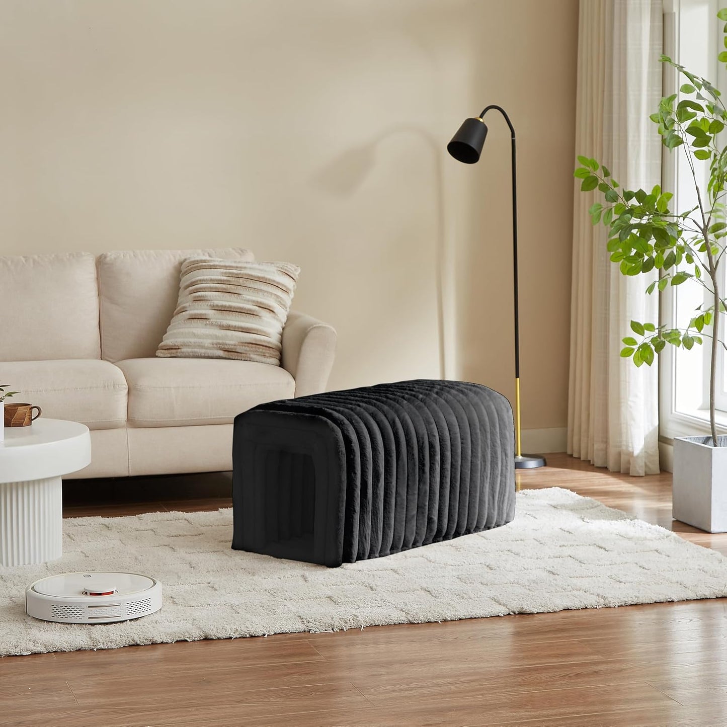 Storage Bench Pet Supplies Corduroy Bench Cat's nest to Hide for The Living Room, Entryway and Bedroom (Black)