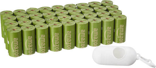 Amazon Basics Dog Poop Bags with Dispenser, 540 Count, Enhanced for Guaranteed Leakproof, Brazilian Mango Scented, Includes Leash Clip
