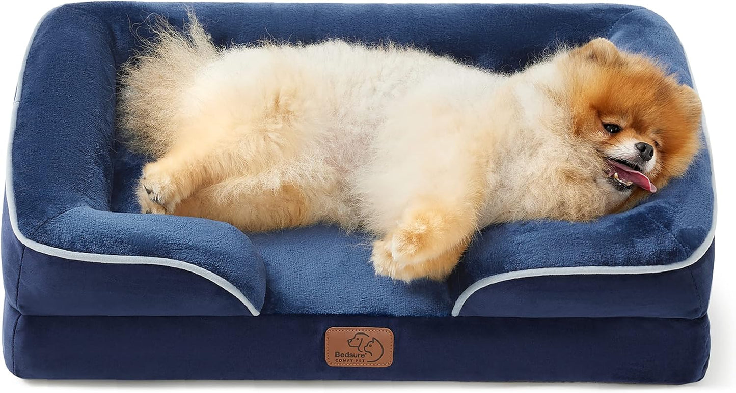 Bedsure Orthopedic Dog Beds for Small Dogs - Washable Small Dog Cat Bed Waterproof, Comfort Pet Couch Sofa with Washable Removable Cover, Pets Bed with Nonskid Bottom, Blue Navy, 24"