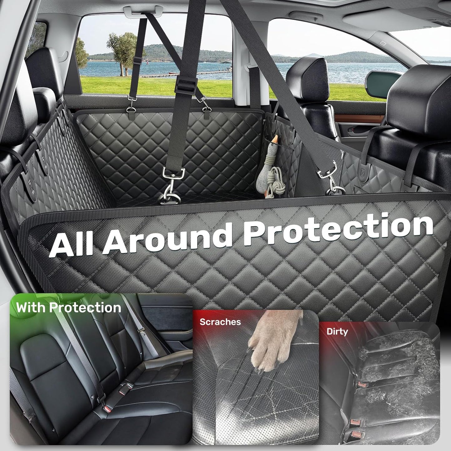 Zanch 2025 Upgraded Dog Car Seat Cover, 400 lbs Heavy Duty Hard Bottom, Waterproof & Anti-Scratch Back Seat Protector, Nonslip Pet Hammock Extender for Cars, SUV, Trucks, Standard-Orange