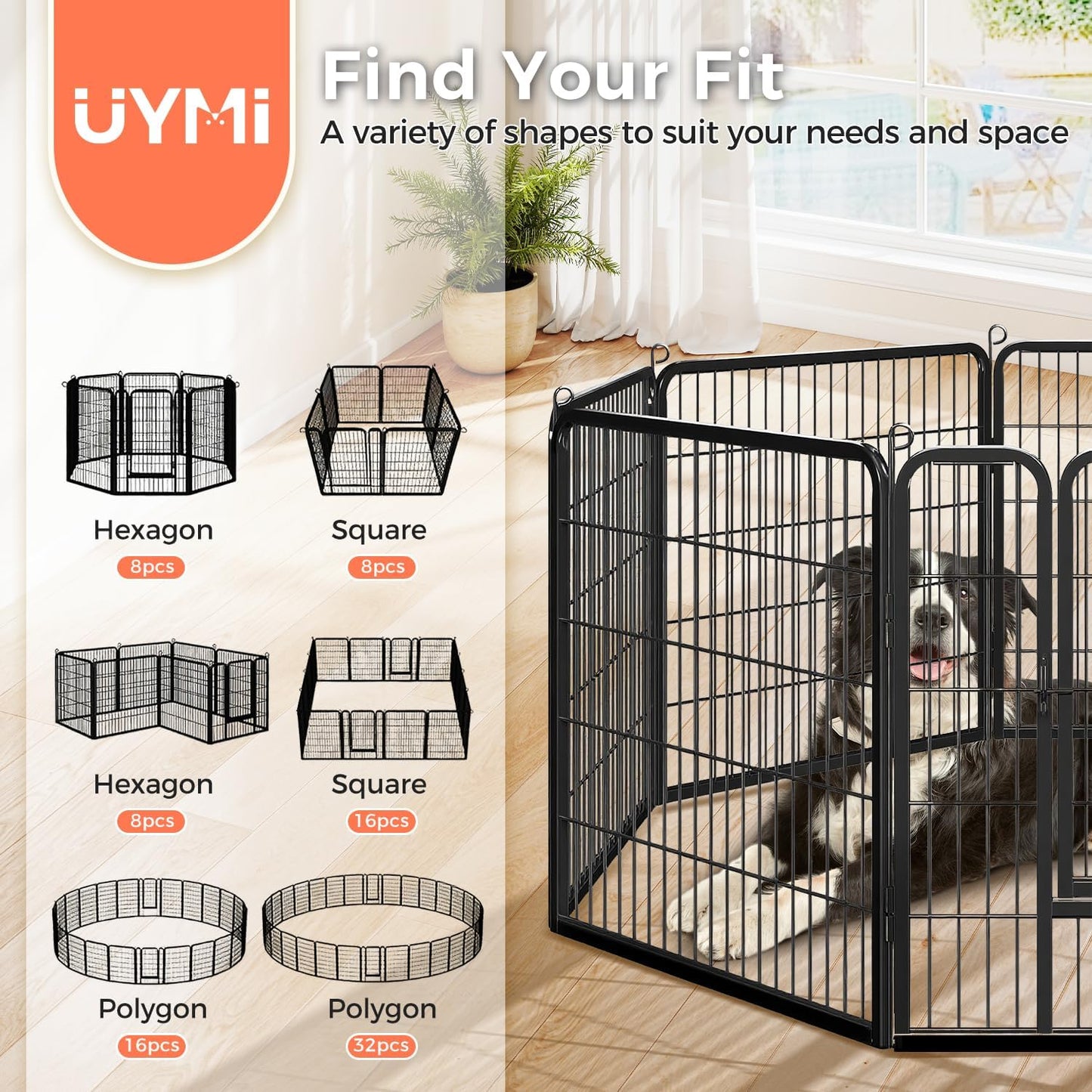 32 Inch Dog Playpen - 16 Panels Metal Pet Exercise Pen for Small-Medium Dogs, Indoor/Outdoor Dog Fence for Yard, Garden, Camping & RV Travel