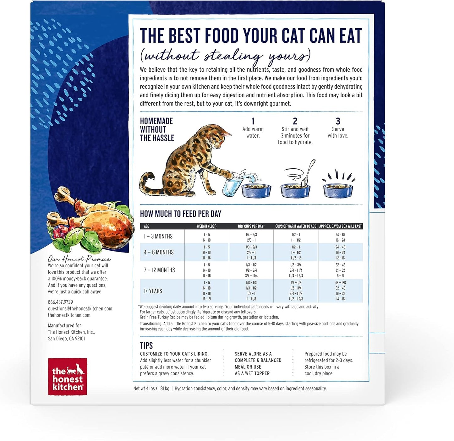 The Honest Kitchen Dehydrated Grain Free Turkey Cat Food, 4 lb Box