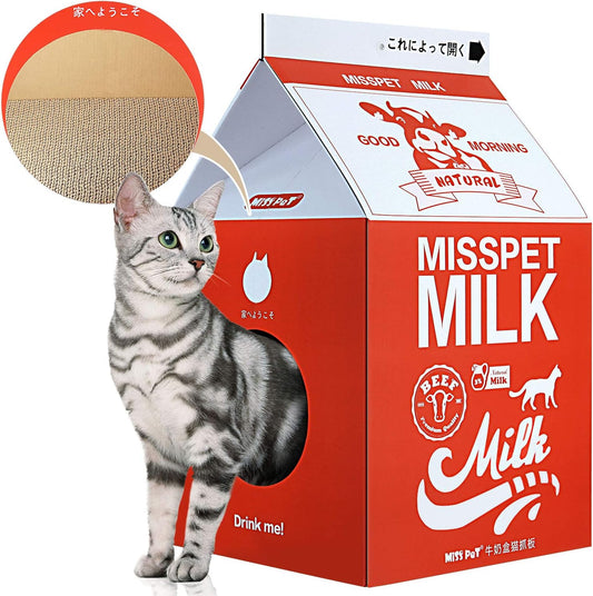 Cat Scratcher Cardboard, Scratching Pad House Bed Furniture Protector, Infinity Shape, Curved (Red, Milk Box)