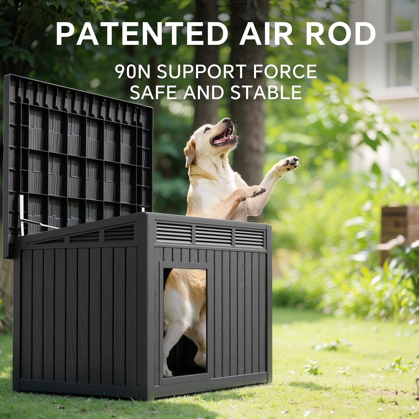 VIXZEN Dog House Indoor Outdoor,Waterproof Dog House for Small to Medium Dogs,Doghouse with Air Vents and Elevated Floor,Openable at The Top,Easy to Assemble and Clean,Black,32.2"×25.12"×24.13"