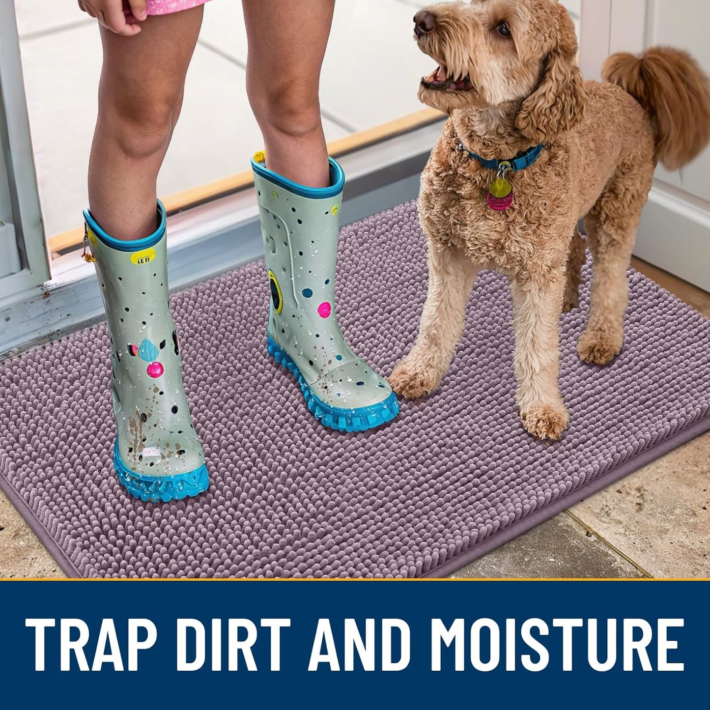 Smiry Dog Door Mat for Muddy Paws 24x16, Absorbs Moisture and Dirt Doormat, Non-Slip Washable Quick Dry Chenille Front Door Mat Indoor Entrance, Entryway Carpet for Inside Floor, Deep Plum